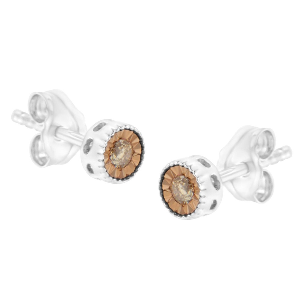 Haus of Brilliance Sterling Silver Round Champagne Diamond Stud Earrings